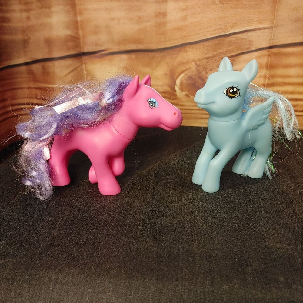 Vintage My Little Pony MLP Brushable Hair Pink/Blue 2pc Lot